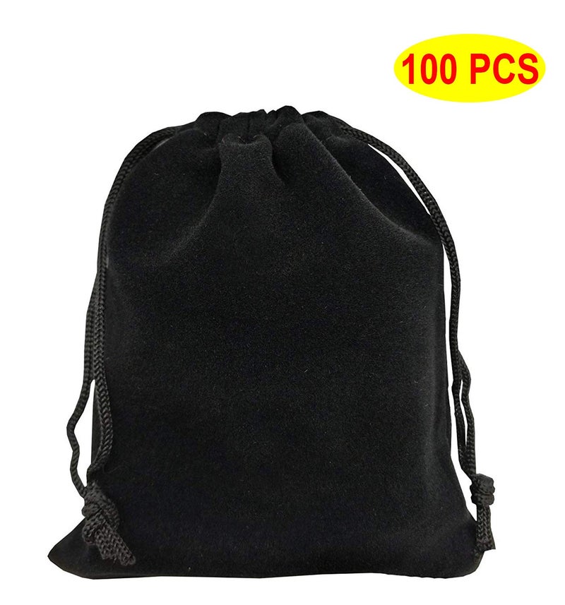 HOSL 100 Pack 4x5 Velvet Bags with Drawstrings Black Jewelry Pouch Velvet Gift Bags Small for Necklace Earrings Bracelet Goodies Candy Wedding Festival Party Favor - Image 2